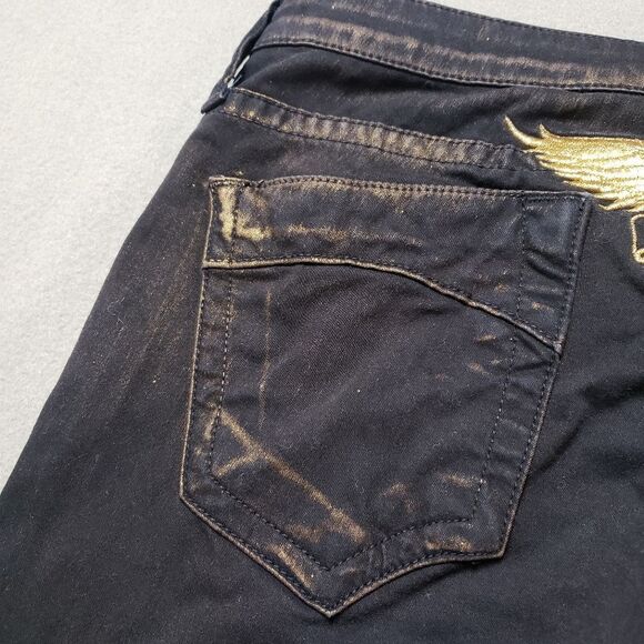 Robin's Jeans Gold And Black Fade Gold Wings Womens Sz 30 Skinny - Picture 13 of 16